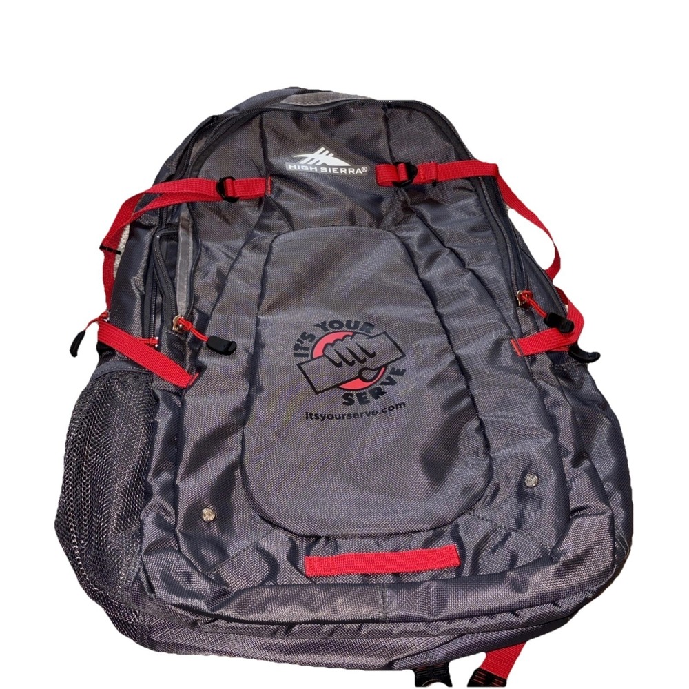 High Sierra Gray Red Laptop Backpack "it's Your Serve" Logo Bag Work School NEW